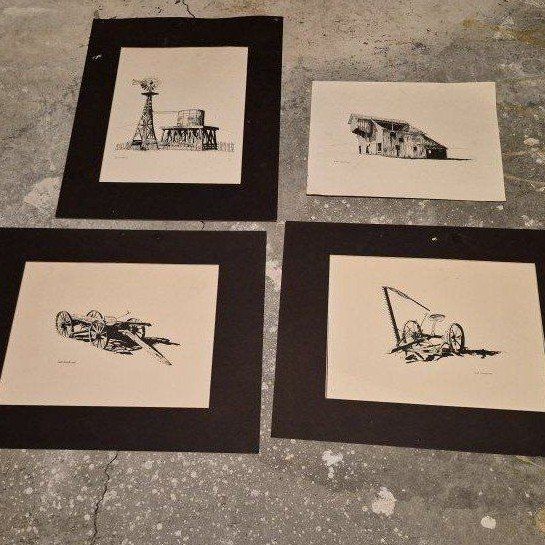 Kent Humphreys Signed Pen & Ink Prints - Set of 4 Rural Americana Artwork