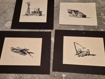 Kent Humphreys Signed Pen & Ink Prints - Set of 4 Rural Americana Artwork
