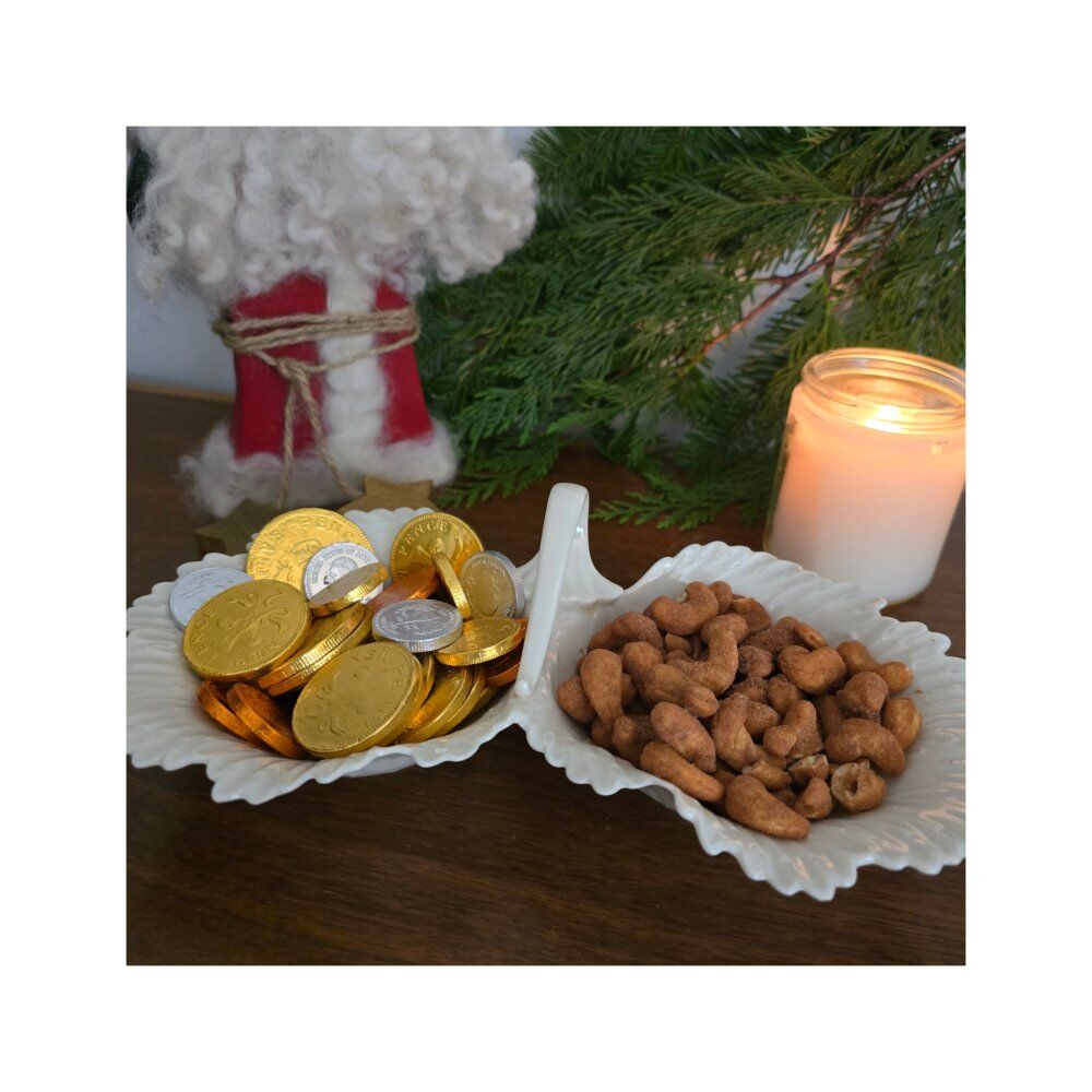 Vintage Lenox Double Leaf Candy Dish – Cream Ceramic