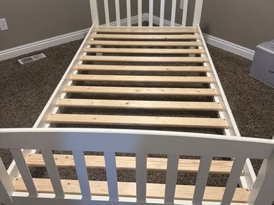 White Wood Twin Bed Frame with Slats with optional mattress