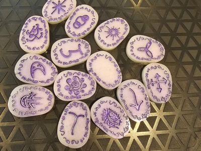 Handcrafted Resin Runes Set with Purple Symbols