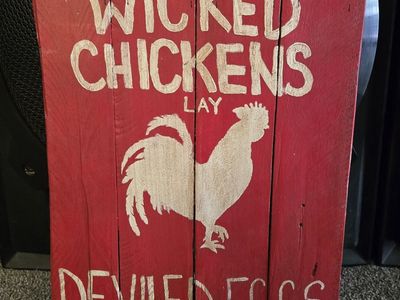 Wicked Chickens Lay Deviled Eggs Rustic Red Wood Sign Wall Decor Farmhouse Rooster Art