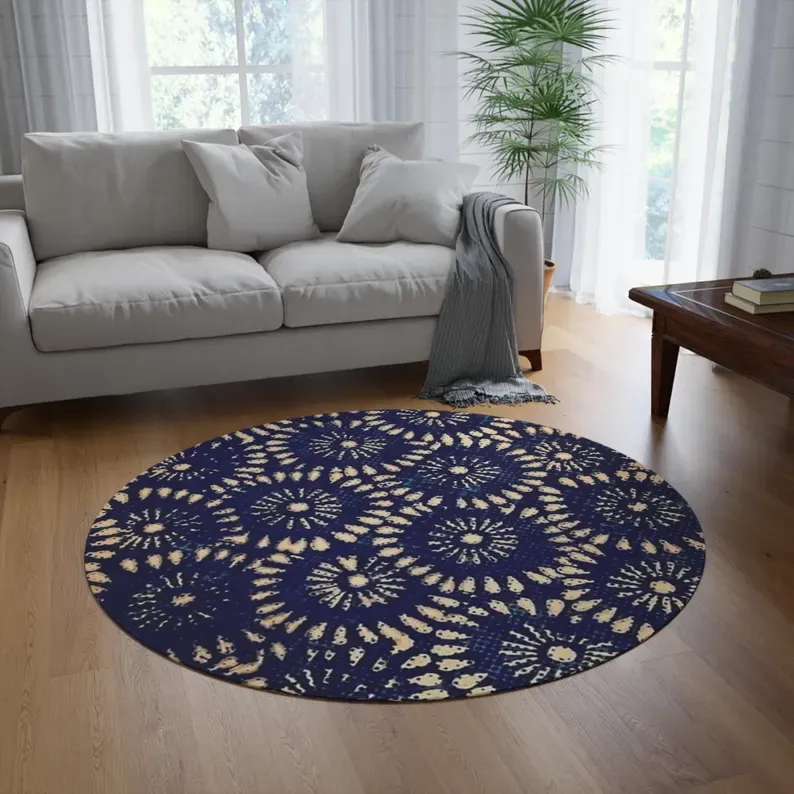 5' Chenille Indigo Shibori Round Rug - FREE SHIPPING