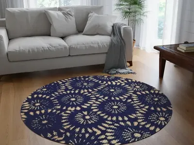 5' Chenille Indigo Shibori Round Rug - FREE SHIPPING