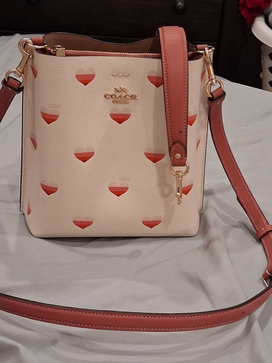 Coach Heart Print Small Town Bucket Bag in White with Red Hearts - EUC