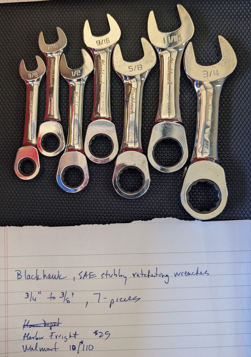 Blackhawk, SAE stubby ratcheting wrenches