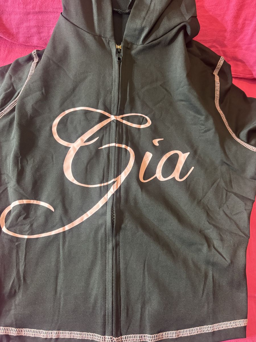 Gia Black Full-Zip Hoodie & Leggings Set with Pink Stitching, Polyester Blend, Women's Size M
