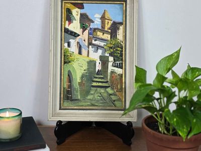 Mid Century Framed European Street Scene Oil Painting