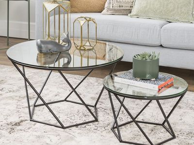Geometric Glass Nesting Coffee Tables - Black (Walker Edison, Set of 2)