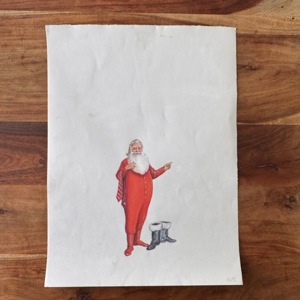 VINTAGE Santa Claus with Tie Illustration Drawing Sketch - Possibly by Al Parker