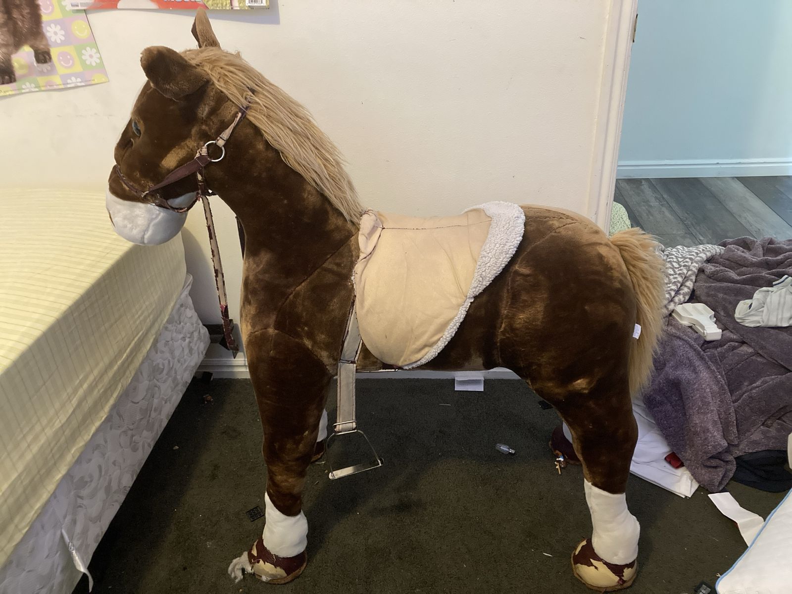 Large Plush Horse Toy for Kids - Brown with Saddle & Bridle