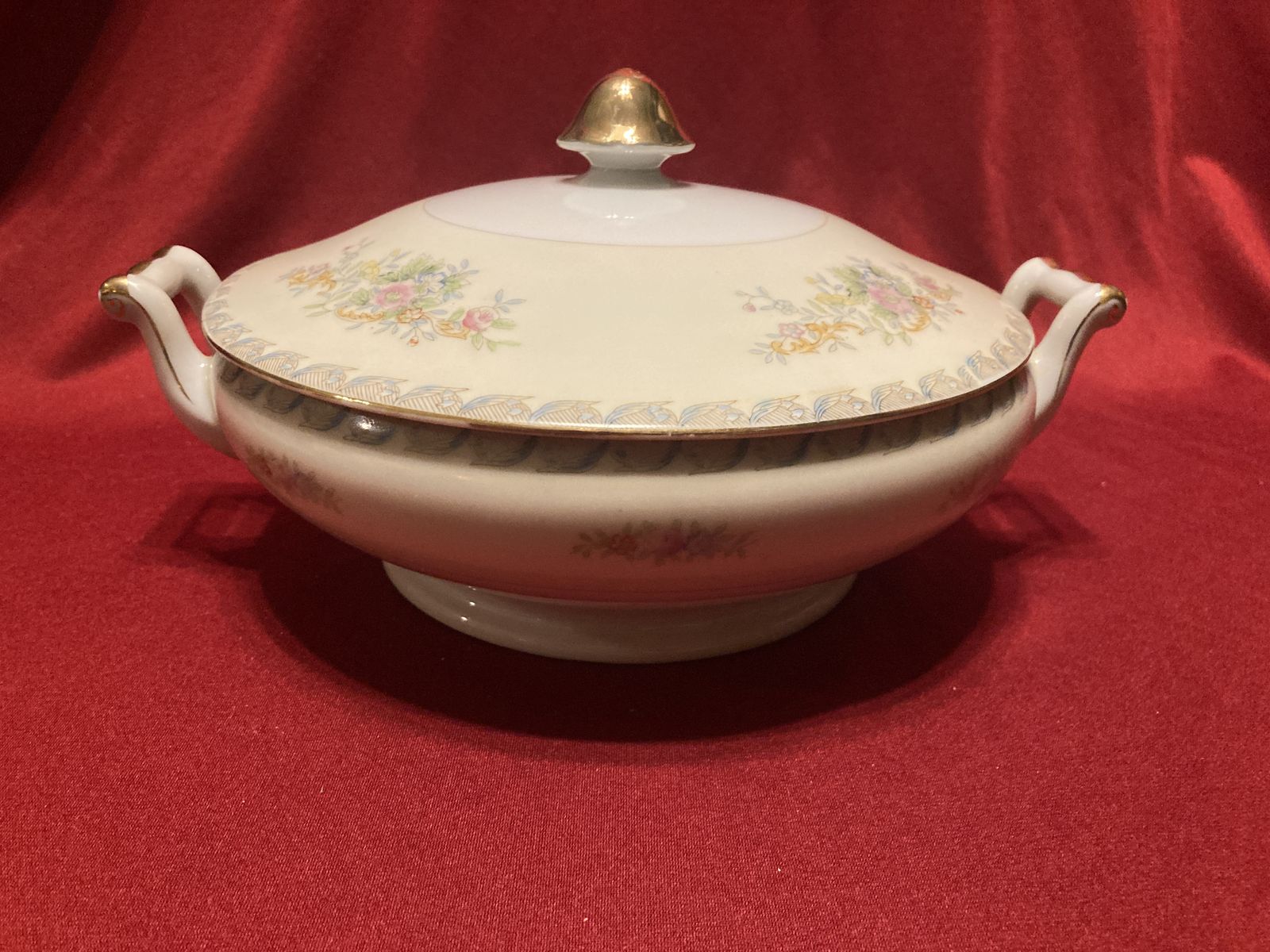 Vintage Gold China Vegetable Serving Bowl With Lid Floral Design