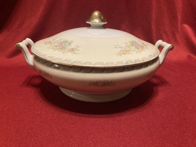 Vintage Gold China Vegetable Serving Bowl With Lid Floral Design