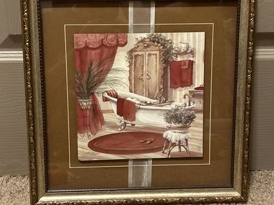 Framed Bathroom Scene Wall Art Decor Gold Ornate Frame Home Decor