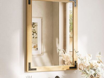 22 x 30 Inch Rustic Wooden Framed Wall Mirror, Natural Brown Wood