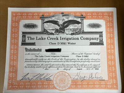 3 shares Class D M&I water for lease