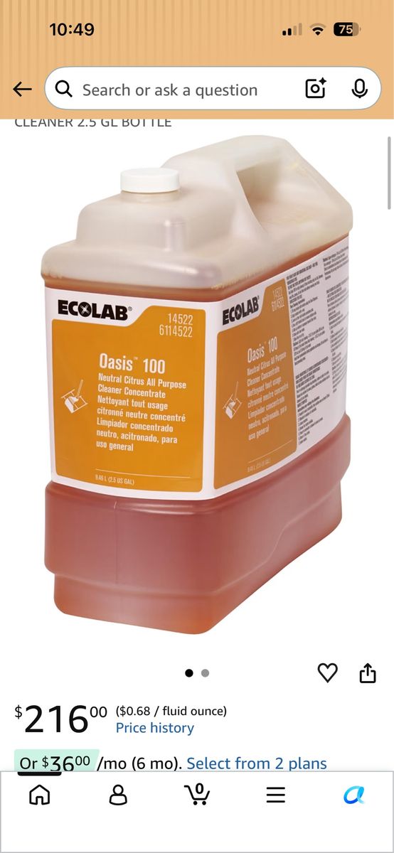 Ecolab Commercial Cleaning Supplies 2.5 Gallon Containers $50 each.