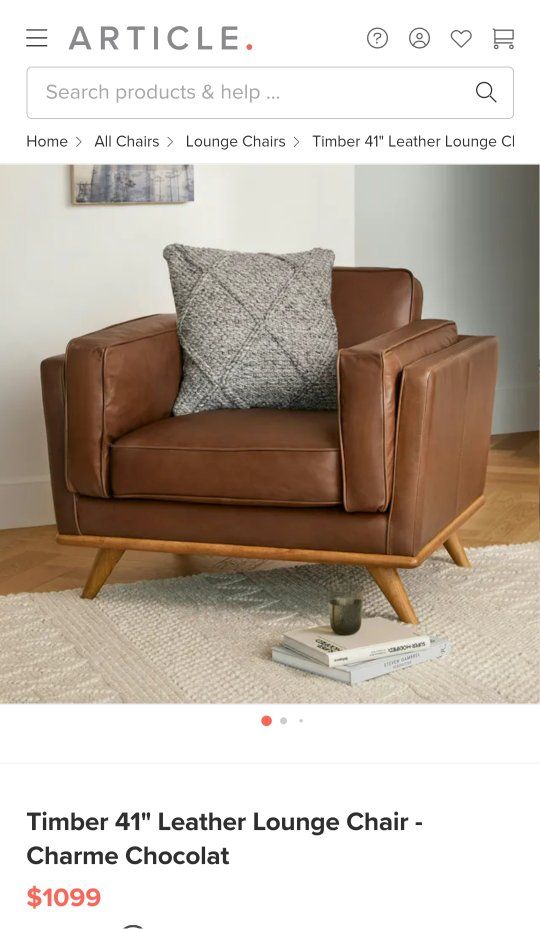 Article Timber 41" Leather Lounge Chair - Charme Chocolat