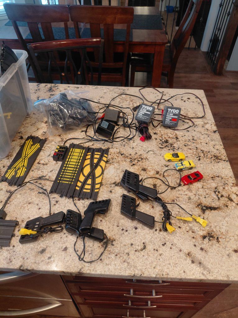 Tyco Electric Slot Car Track Set Lot - Power Packs, Controllers, Track & Cars