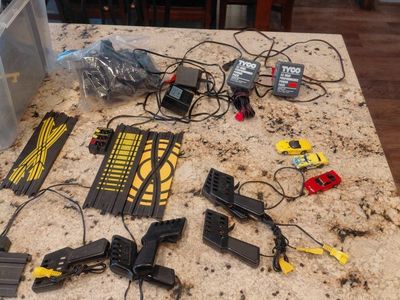 Tyco Electric Slot Car Track Set Lot - Power Packs, Controllers, Track & Cars