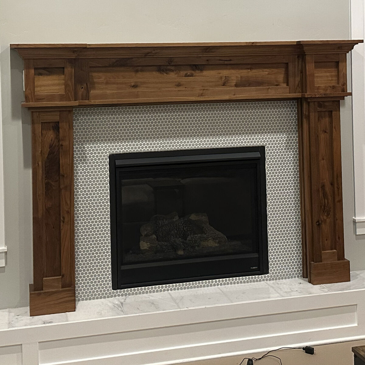 Mantle- solid wood knotty alder fireplace mantle