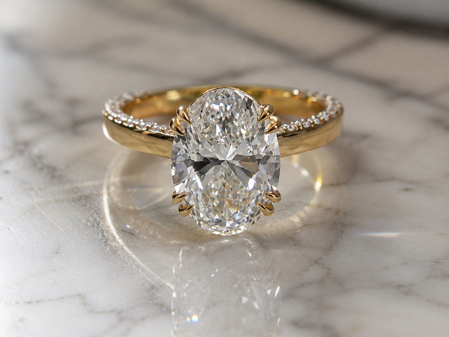 4.37 CT Oval Lab Diamond Ring – Twisted Double Prong | 14K Gold