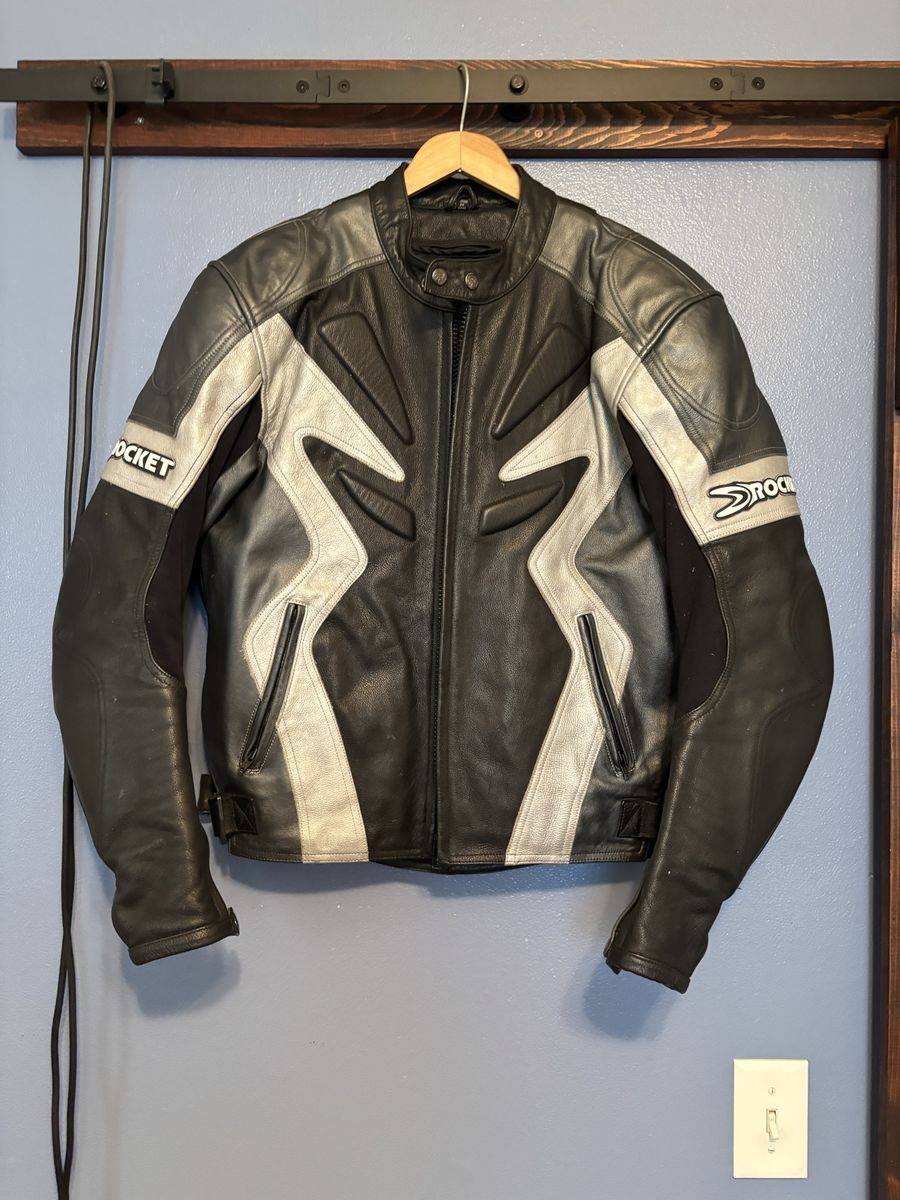 Joe Rocket Reactor Series Black & Silver Leather Motorcycle Jacket Men's Size 44