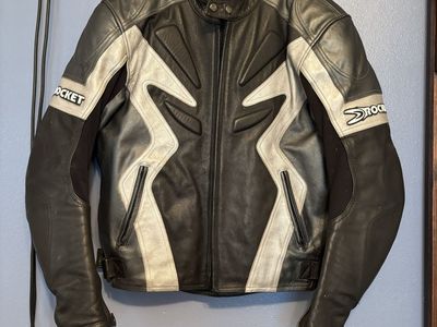 Joe Rocket Reactor Series Black & Silver Leather Motorcycle Jacket Men's Size 44