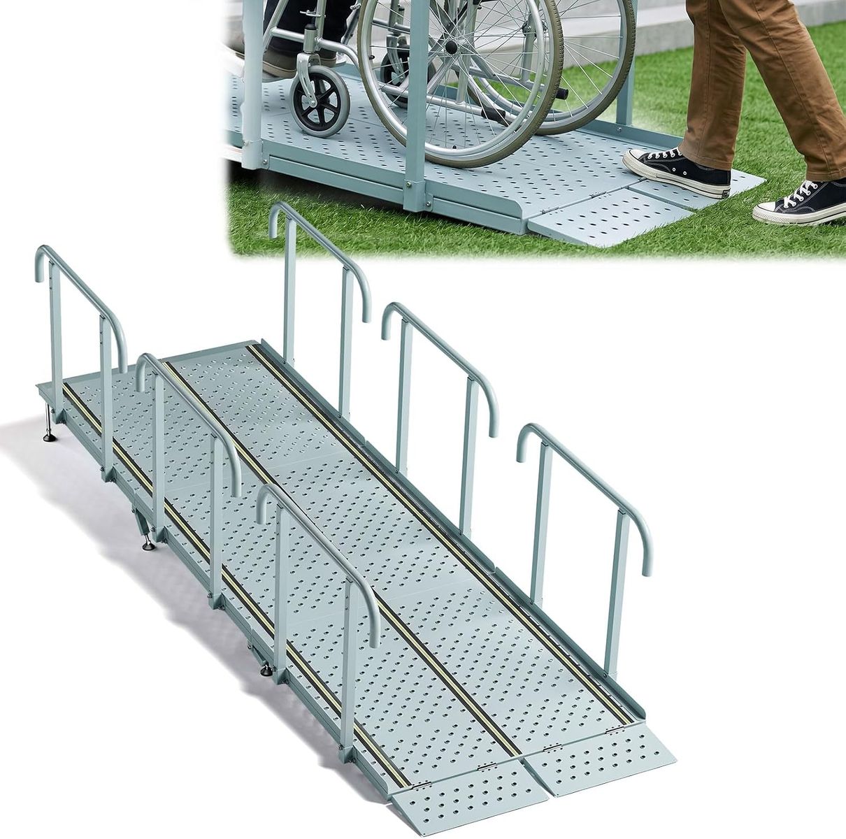 NEW Wheelchair Ramp with Handrails, 10-30" Rise, Non-Slip, Carbon Steel