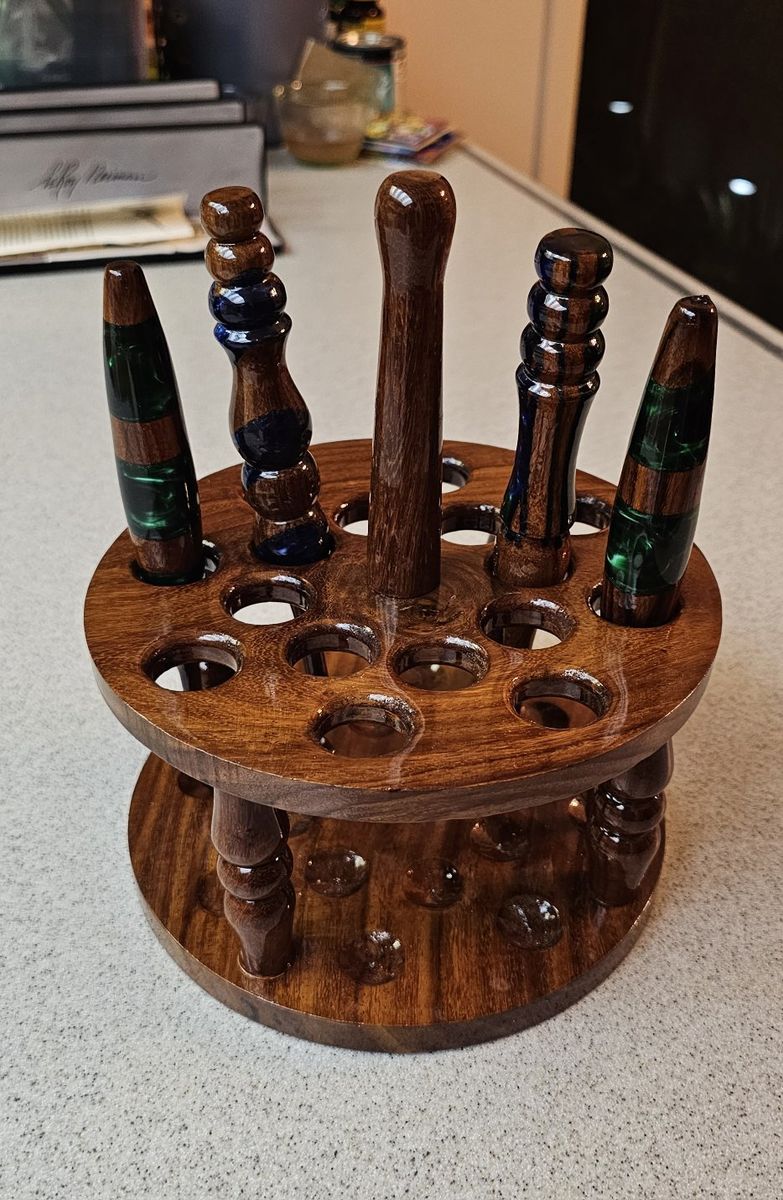 Handmade Wooden Crochet Hook Stand Organizer - Holds 14 Hooks with 4 hooks included - Brown Stained Wood Craft