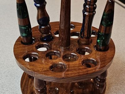 Handmade Wooden Crochet Hook Stand Organizer - Holds 14 Hooks with 4 hooks included - Brown Stained Wood Craft