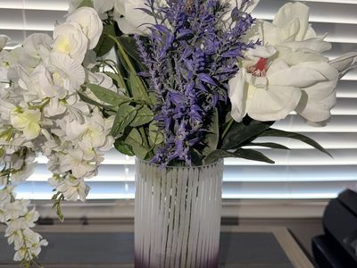 White & Purple Flower Arrangement in Purple Vase