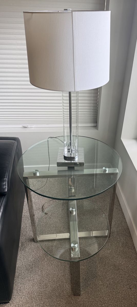 Round Contemporary Glass End Tables – Set of 2 + Matching Lamps (Optional Add-On)