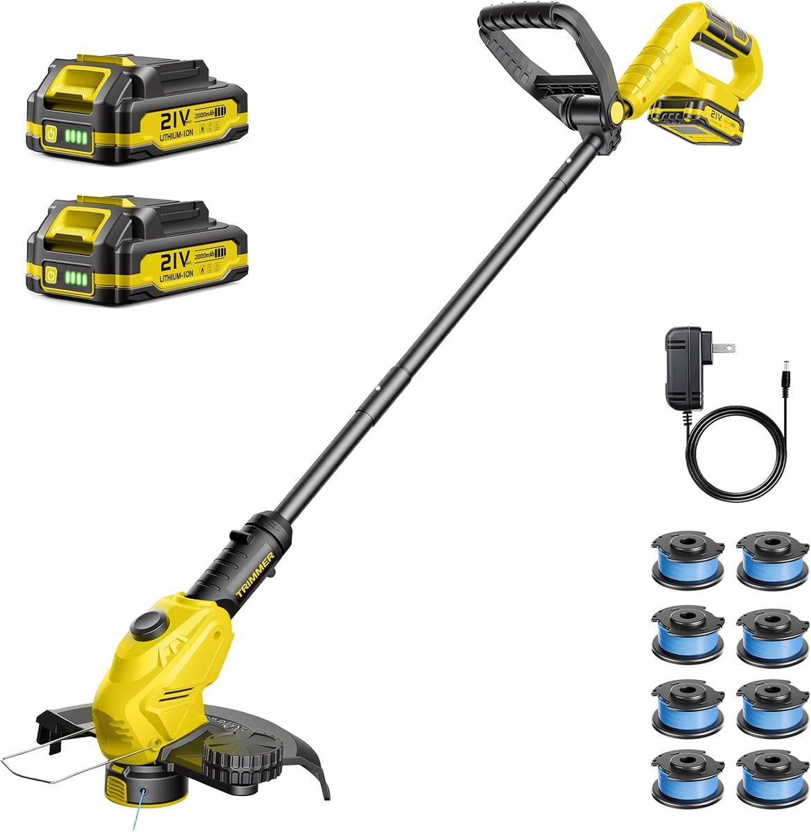 NEW Cordless Weed Wacker, 21V Battery Powered Grass Trimmer & Edger 2-in-1, with 2 × 2.0Ah Batteries and 8 × Spare Spools