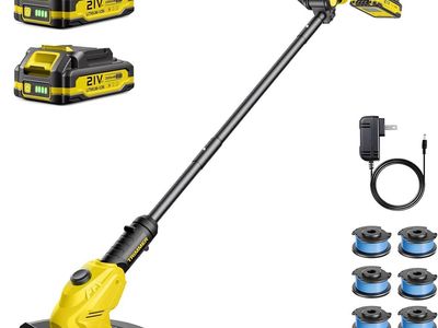 NEW Cordless Weed Wacker, 21V Battery Powered Grass Trimmer & Edger 2-in-1, with 2 × 2.0Ah Batteries and 8 × Spare Spools