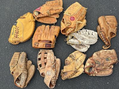 Vintage leather baseball mitts. Awesome decorations for any room. Antique sports memorabilia