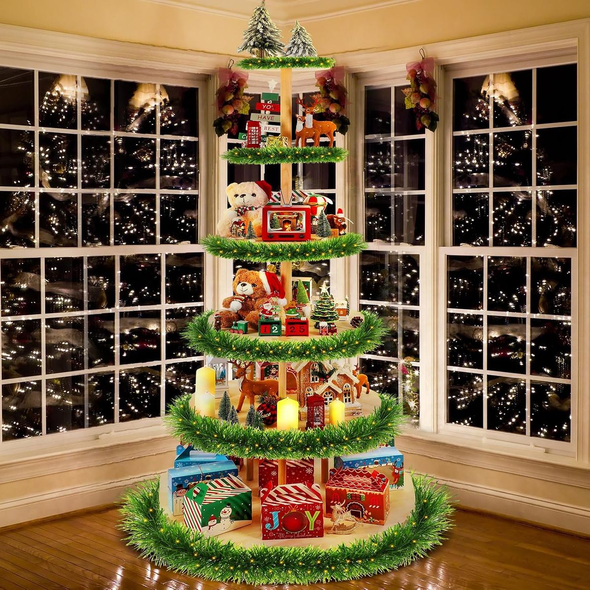 5 Tier Wooden Christmas Tree Village Shelf