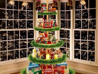 5 Tier Wooden Christmas Tree Village Shelf
