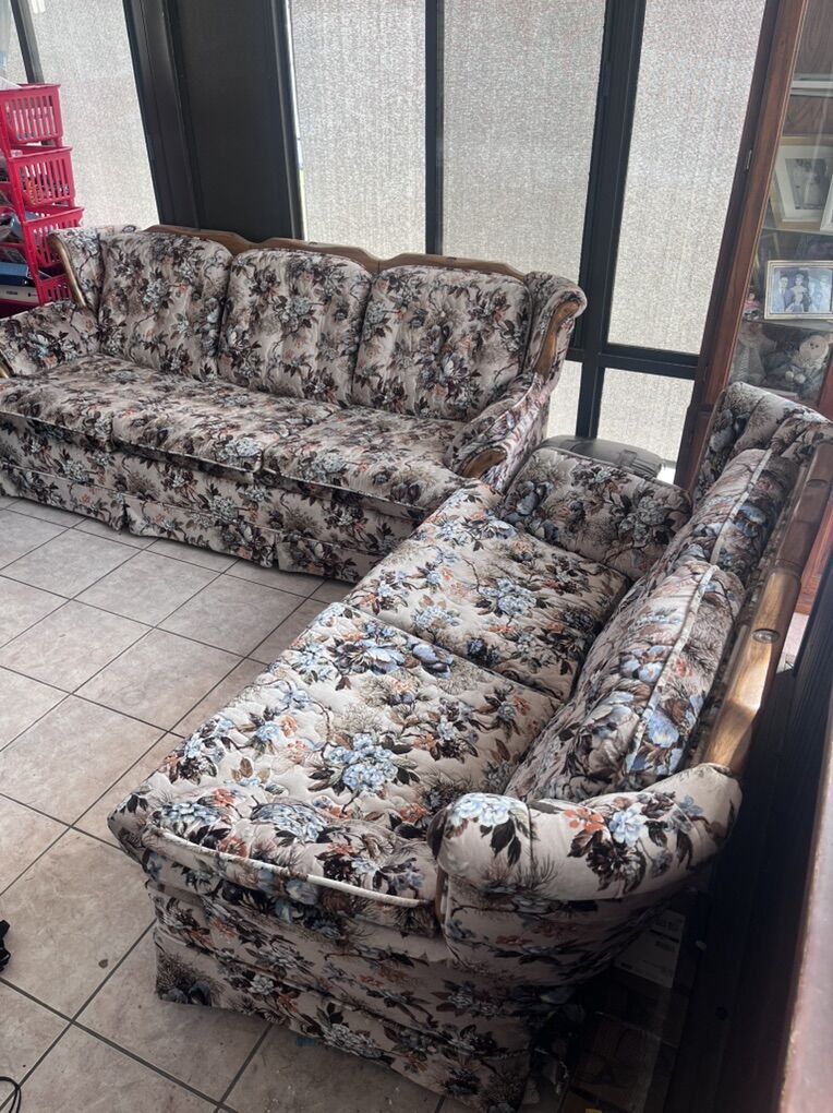 Classic Floral Couch & Rocking Loveseat