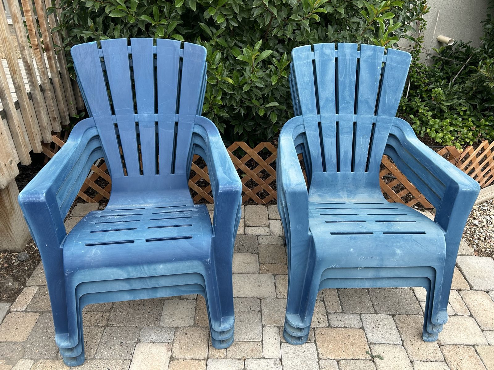 Set of 6 Blue Plastic Adirondack Patio Chairs - Stackable Outdoor Seating