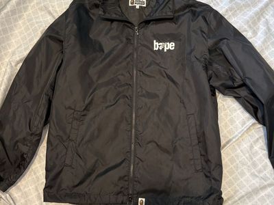 BAPE A Bathing Ape Black Windbreaker Jacket Size Large