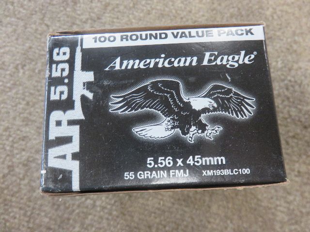 BOX OF 100 AMERICAN EAGLE 5.56 55 GRAIN FMJ ROUNDS