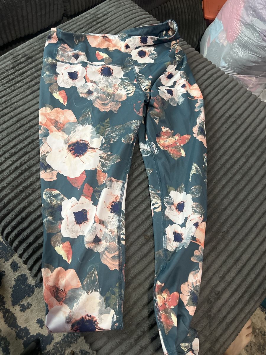 A4 Activewear Floral Leggings Women's Size Large Teal Pink