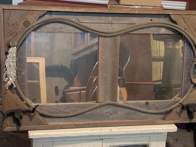 Rustic Western Wall Mirror - Weathered Wood & Rope Accents