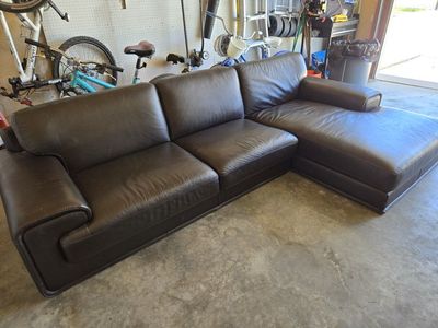 Brown leather sectional