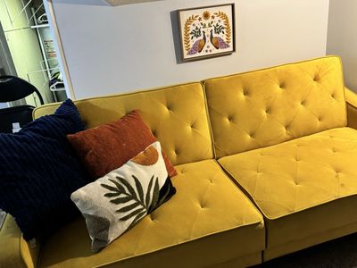 Mustard Yellow Velvet Tufted Futon Sofa Bed