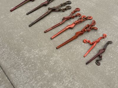 Lot of 8 Vintage Heavy Duty Chain Load Binders Lever Type Binders