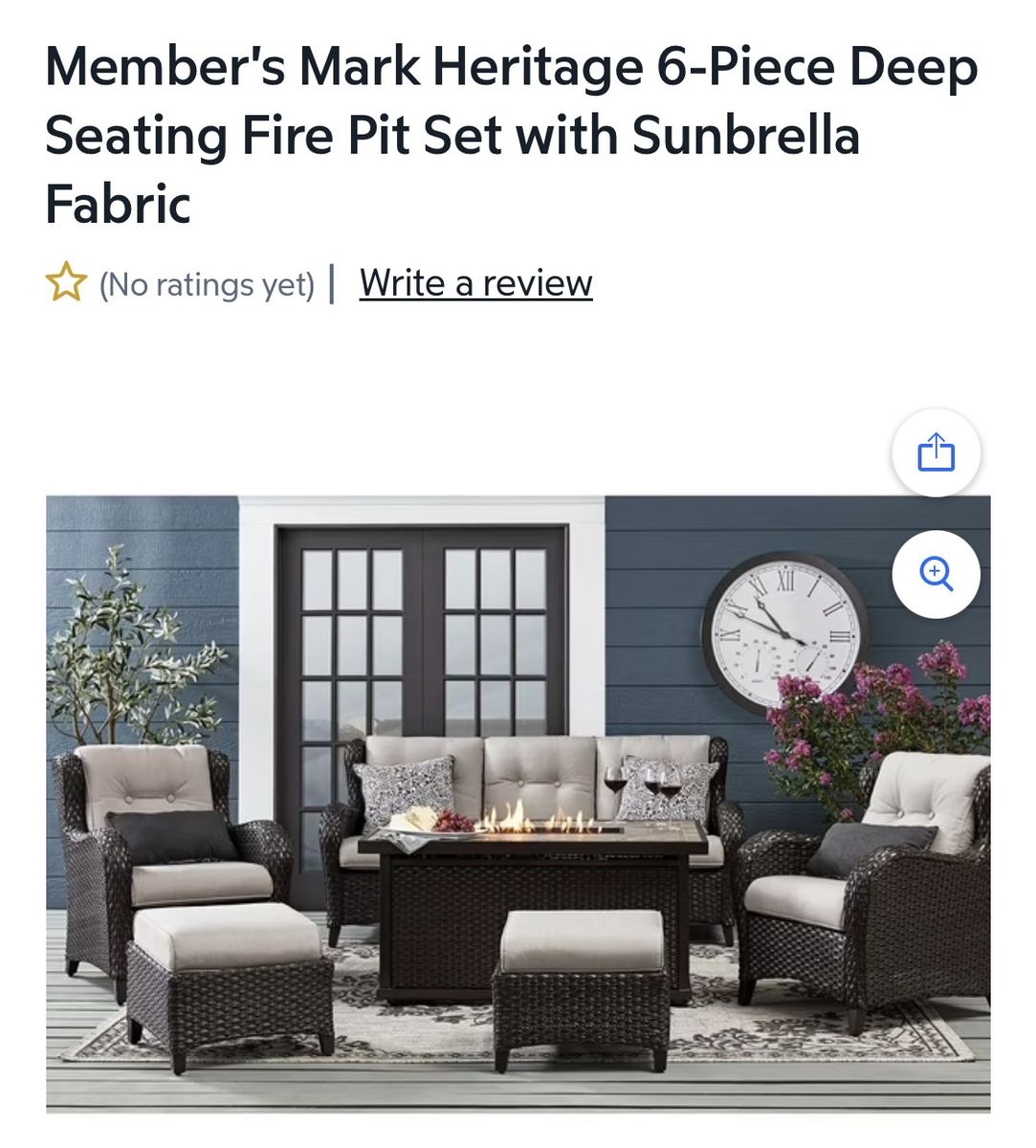 Member's Mark Heritage 6-Piece Deep Seating Fire Pit Set Sunbrella