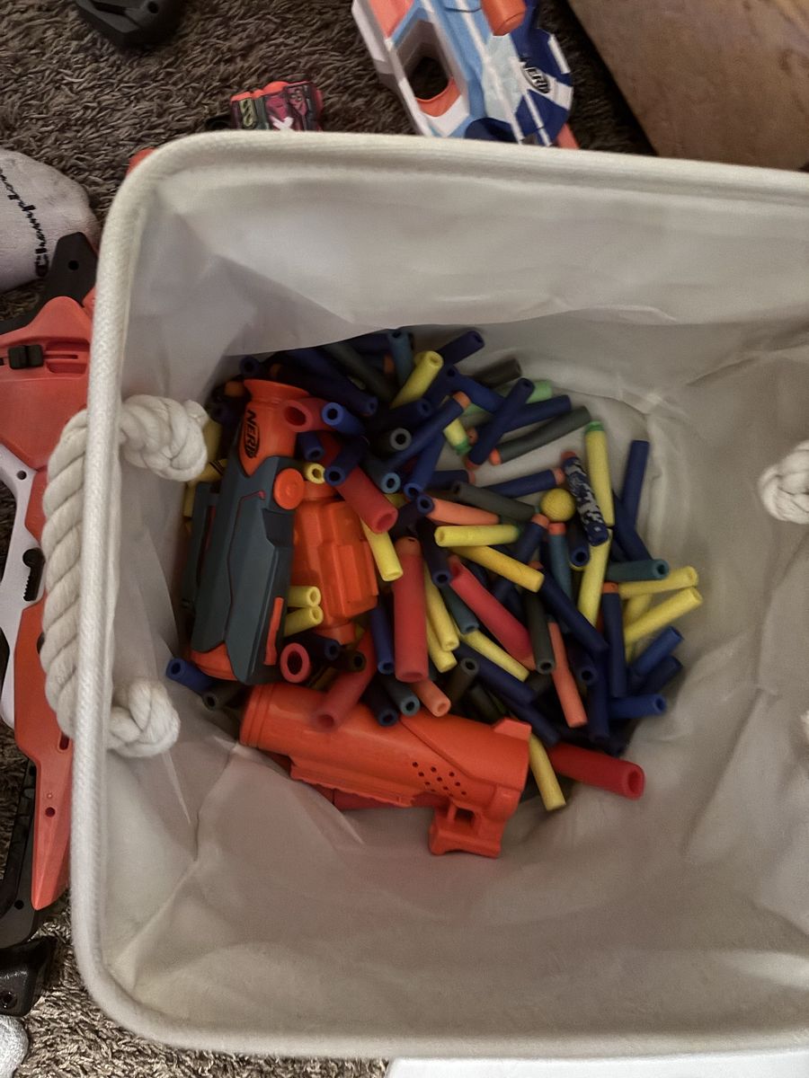 Lot of 12 Dart Guns: Nerf & X-Shot Blasters with Bucket of Darts & Attachments