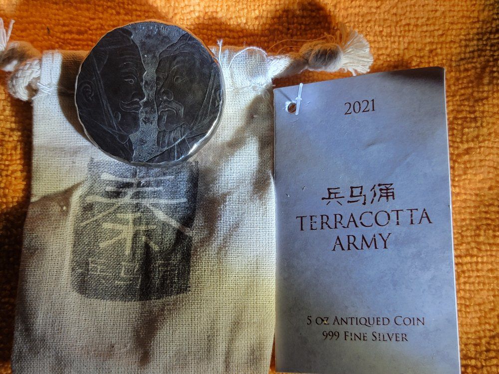 2021 Fiji 5 oz 999 Fine Silver Terracotta Army Antiqued Coin Scottsdale Mint 